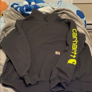Carhartt Charcoal Sweatshirt with Bright Yellow Sleeve Logo